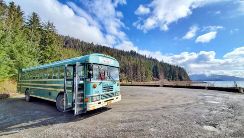 The Icy Straight Point shuttle bus takes you right to our door.